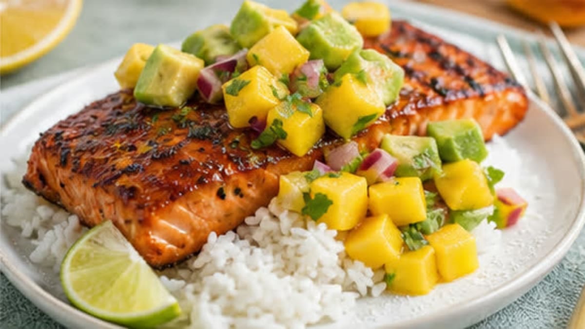 Maple Sriracha Salmon Bowl Recipe – Coconut Rice & Mango Salsa