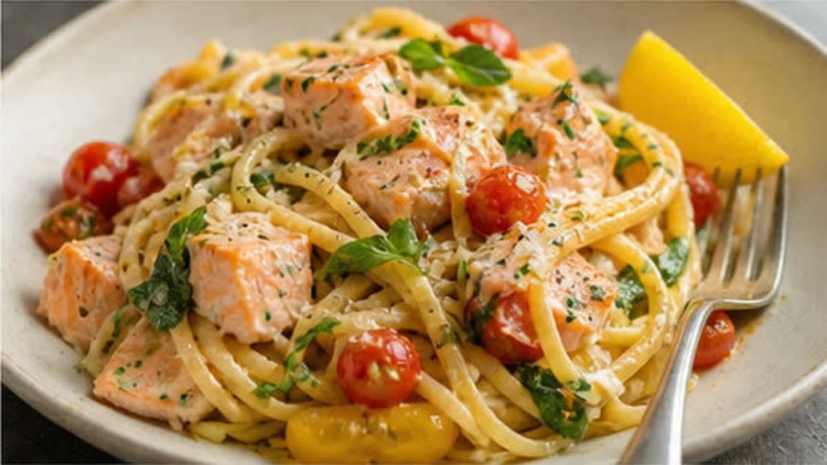 Creamy Lemon and Fresh Tomato Salmon Pasta – 20-Minute Recipe