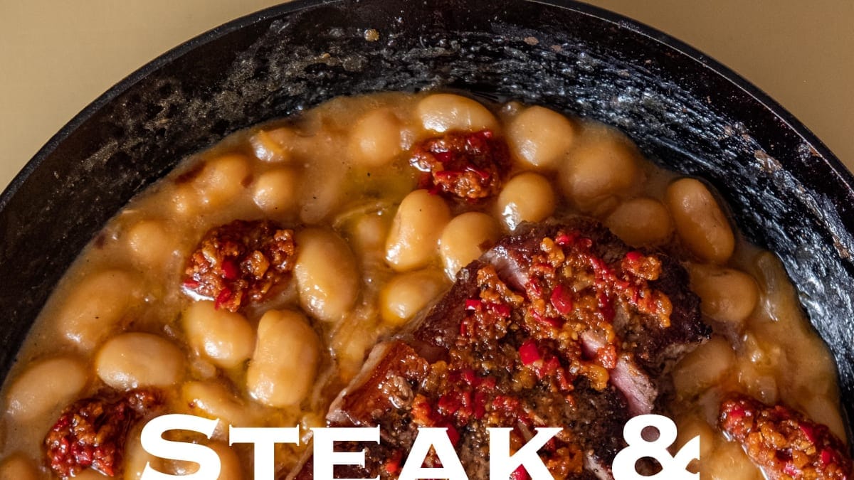 Rump Steak with Miso and Caramelised Onion Butter Beans Recipe