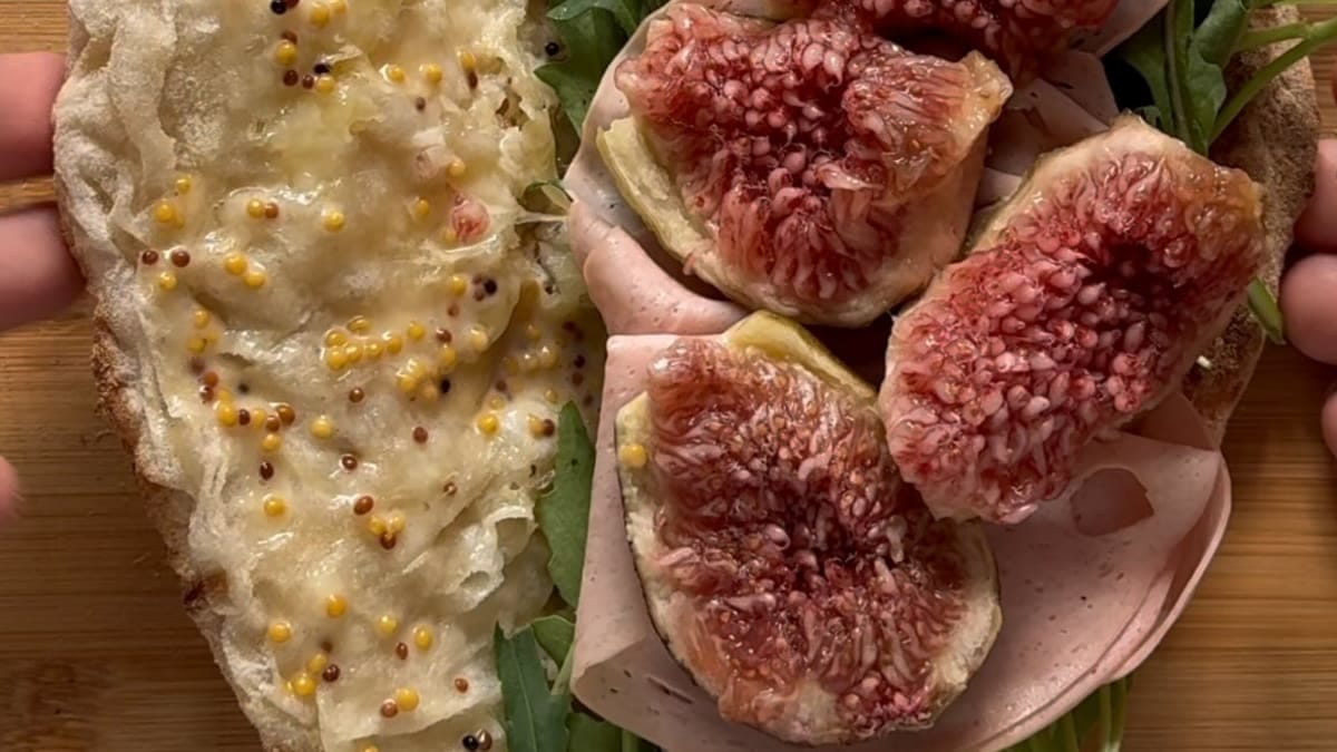 Cheese, Mortadella, Arugula, and Fig Sandwich Recipe