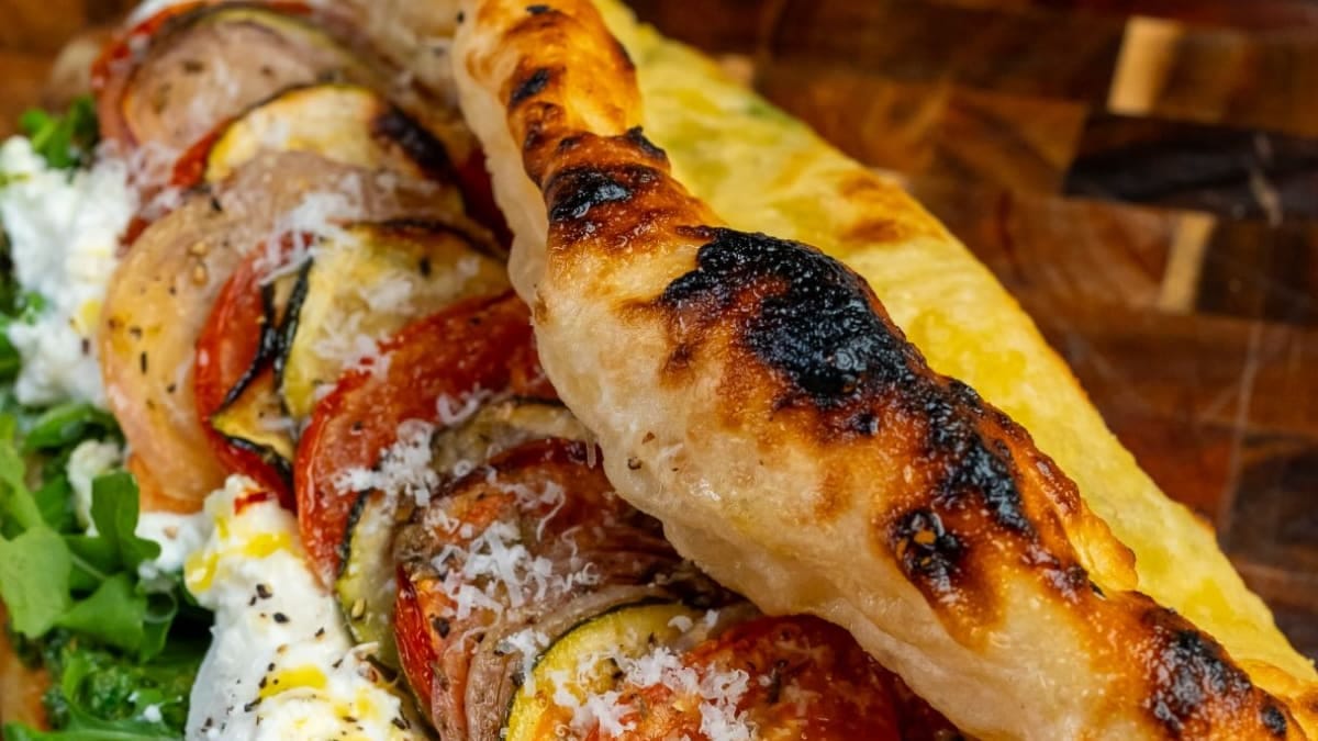 Pizza Sandwich with Roasted Veggies & Burrata – 45-Minute Recipe